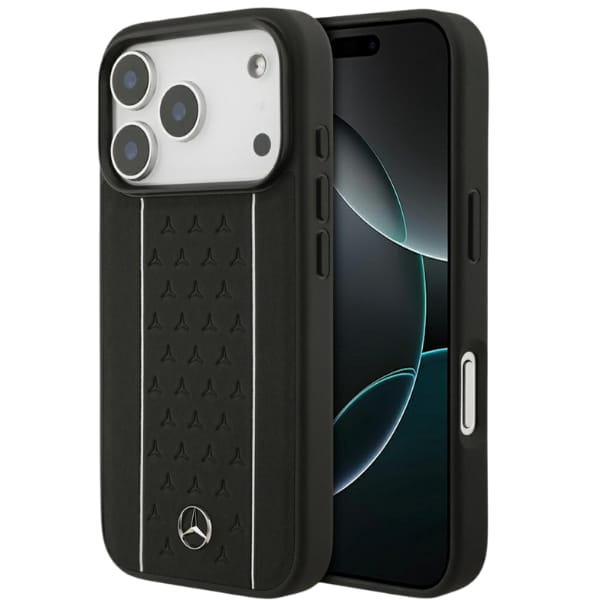 Etui Mercedes Leather Star Pattern       Stripes MagSafe do iPhone 17 Pro czarny