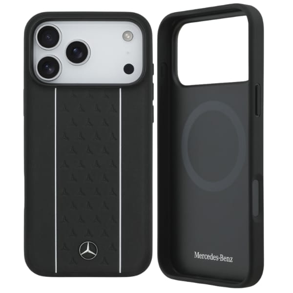 Etui Mercedes Leather Star Pattern       Stripes MagSafe do iPhone 17 Pro Max czarny