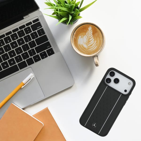 Etui Mercedes Leather Star Pattern       Stripes MagSafe do iPhone 17 Pro Max czarny