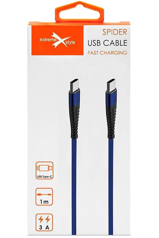 Kabel USB Typ-C - USB Typ-C Spider oplot (1 m, niebieski)
