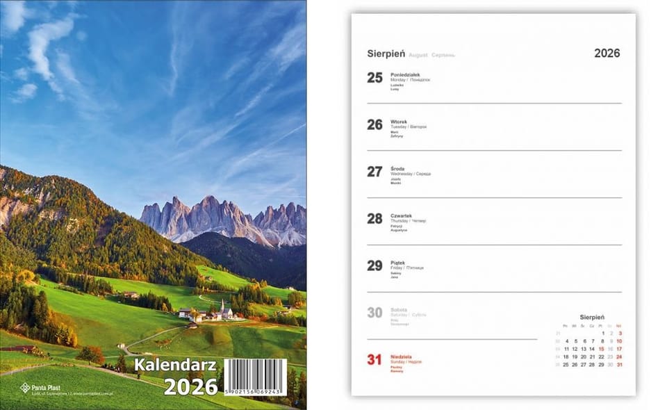 Kalendarz biurkowy pionowy 2026 0405-0900-99 Panta Plast