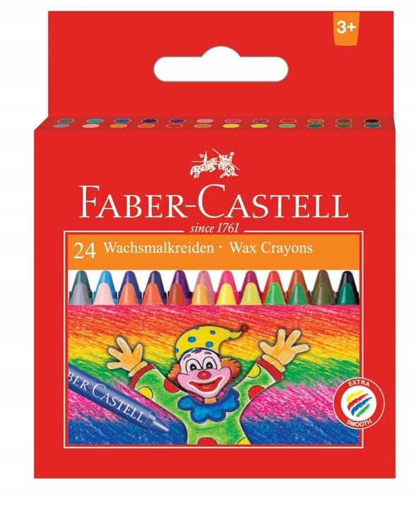 Kredki woskowe 24 kolory KLOWN opakowanie kartonowe FC 120057 FABER-CASTELL