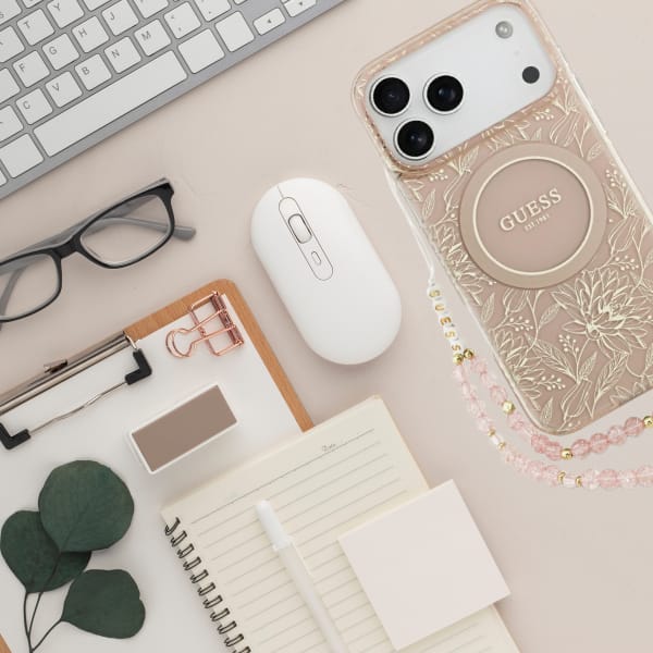 Etui Guess IML Flowers Electro Pearl     Strap MagSafe do iPhone 17 Pro Max różowy