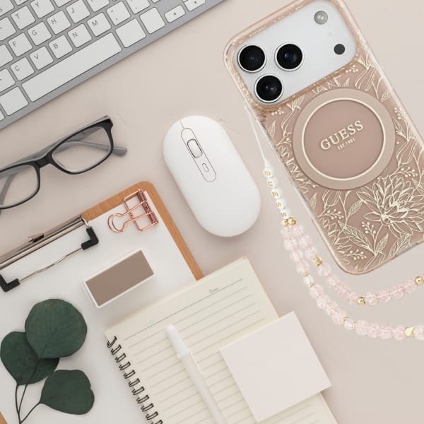 Etui Guess IML Flowers Electro Pearl     Strap MagSafe do iPhone 17 Pro różowy