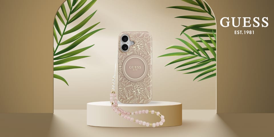 Etui Guess IML Flowers Electro Pearl     Strap MagSafe do iPhone 17 różowy