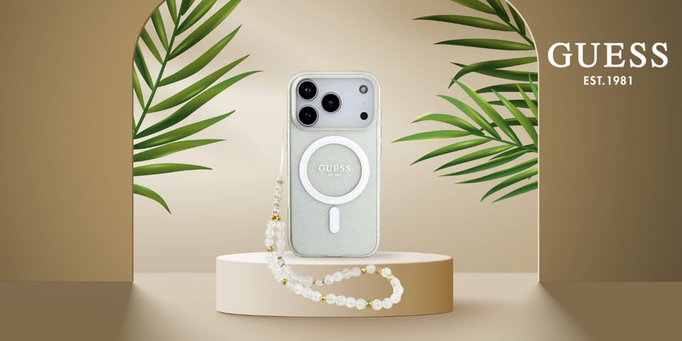 Etui Guess IML Glitter Pearl Strap       MagSafe do iPhone 17 Pro Max przezroczysty