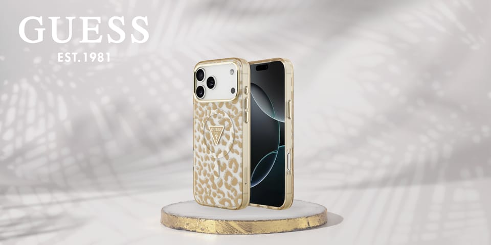 Etui Guess Leopard Glitter MagSafe do iPhone 17 Pro brązowy