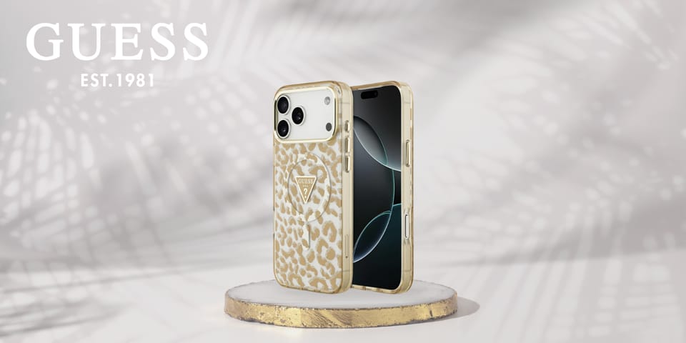 Etui Guess Leopard Glitter MagSafe do iPhone 17 Pro Max brązowy