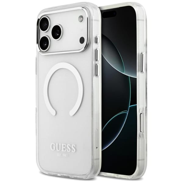 Etui Guess Metal Outline MagSafe doiPhone 17 Pro Max srebrny