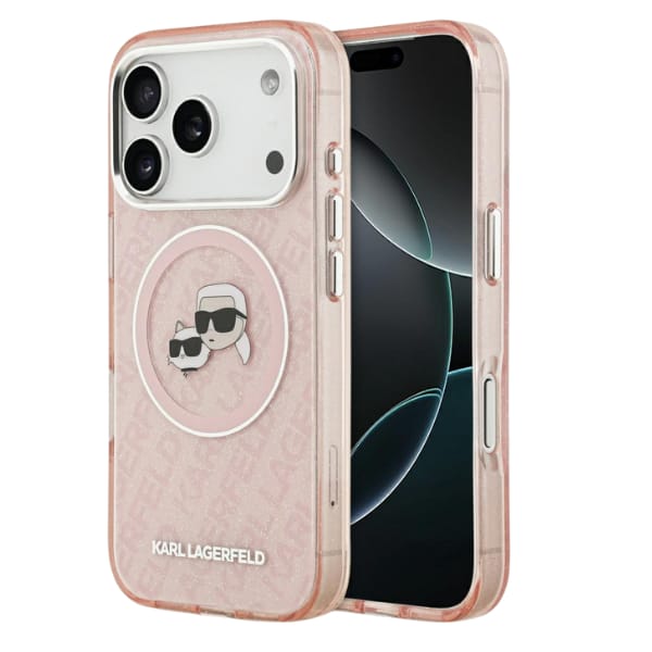 Etui Karl Lagerfeld IML Glitter Karl &   Choupette Heads Logo MagSafe do iPhone 17 Pro różowy