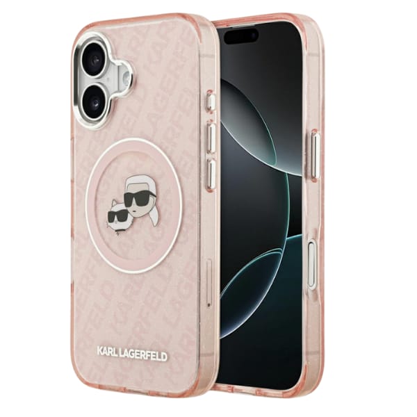 Etui Karl Lagerfeld IML Glitter Karl &   Choupette Heads Logo MagSafe do iPhone 17 różowy