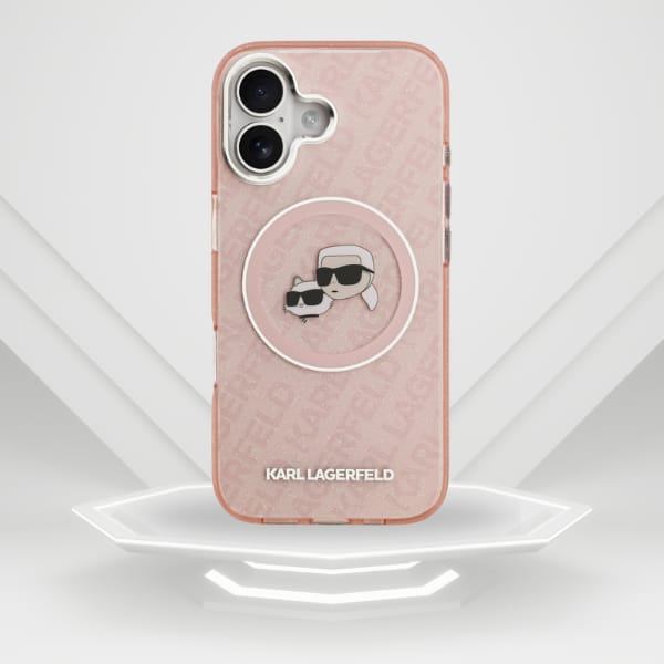 Etui Karl Lagerfeld IML Glitter Karl &   Choupette Heads Logo MagSafe do iPhone 17 różowy