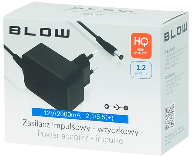Zasilacz impulsowy 12V/2000mA 2,1/5,5 (+)