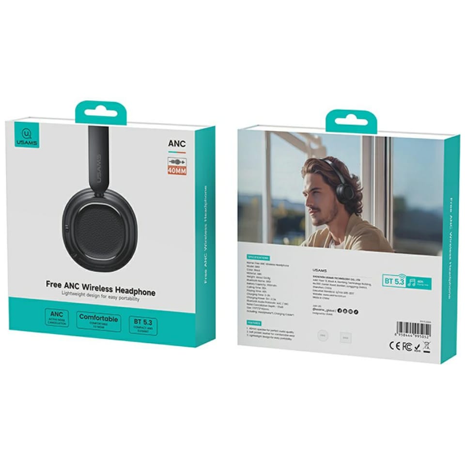 Słuchawki nauszne USAMS SR01 Bluetooth   5.3 ANC czarny