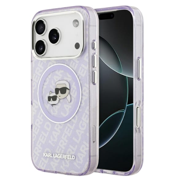Etui Karl Lagerfeld IML Glitter Karl &   Choupette Heads Logo MagSafe do iPhone 17 Pro fioletowy