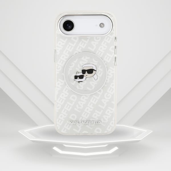 Etui Karl Lagerfeld IML Glitter Karl &   Choupette Heads Logo MagSafe do iPhone Air szary