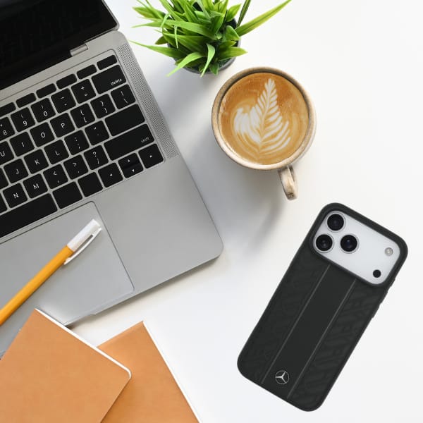 Etui Mercedes Leather Laurel Leaves      Stripes MagSafe do iPhone 17 Pro Max czarny