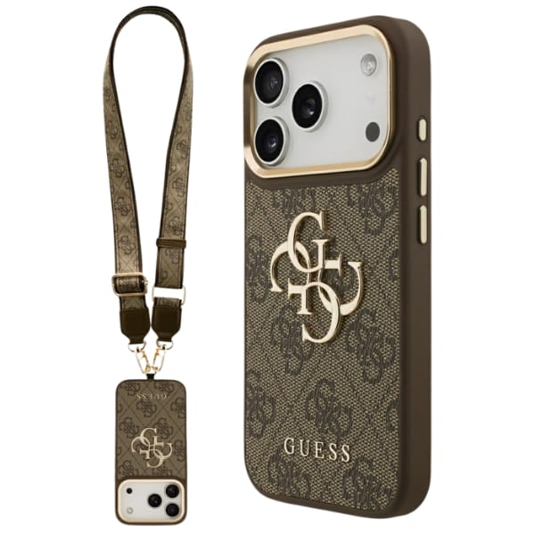 Etui Guess 4G Big 4G Classic Logo BigStrap Metal Buttons do iPhone 17 Pro brązowy