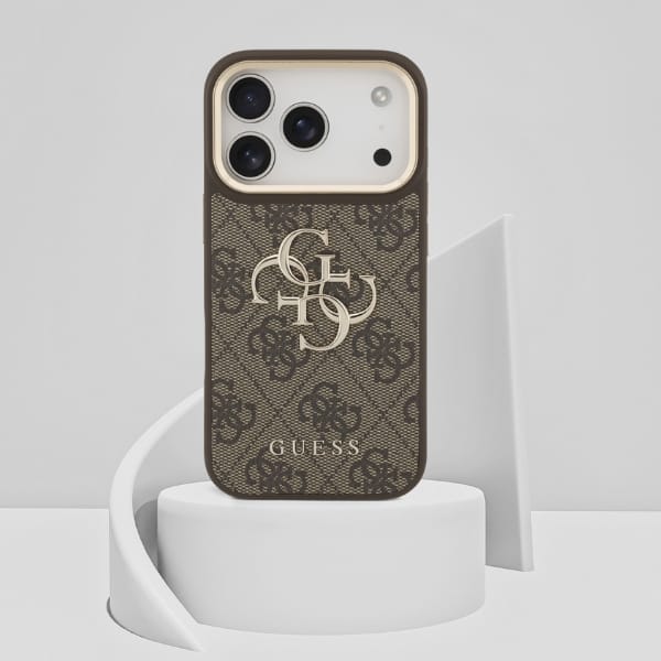 Etui Guess 4G Big 4G Classic Logo BigStrap Metal Buttons do iPhone 17 Pro brązowy