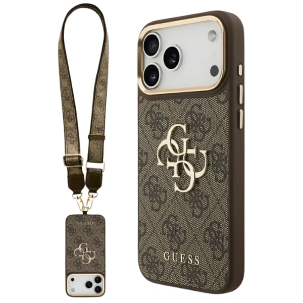 Etui Guess 4G Big 4G Classic Logo BigStrap Metal Buttons do iPhone 17 Pro Max brązowy