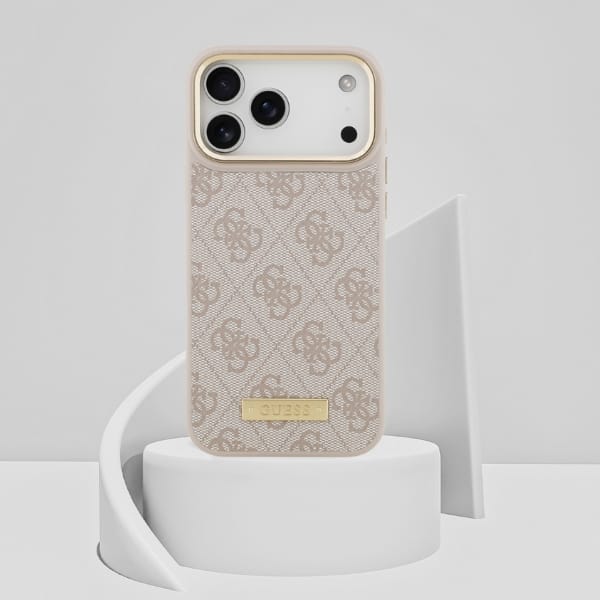 Etui Guess 4G Logo Plate MagSafe do iPhone 17 Pro Max różowy