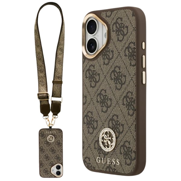 Etui Guess 4G Strass Logo & Big Strap    Metal Buttons MagSafe do iPhone 17 brązowy