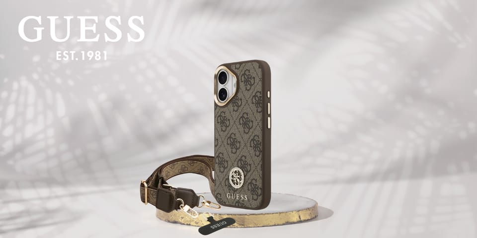 Etui Guess 4G Strass Logo & Big Strap    Metal Buttons MagSafe do iPhone 17 brązowy