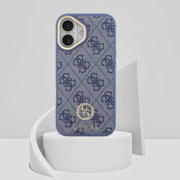 Etui Guess 4G Strass Logo & Big Strap    Metal Buttons MagSafe do iPhone 17 niebieski