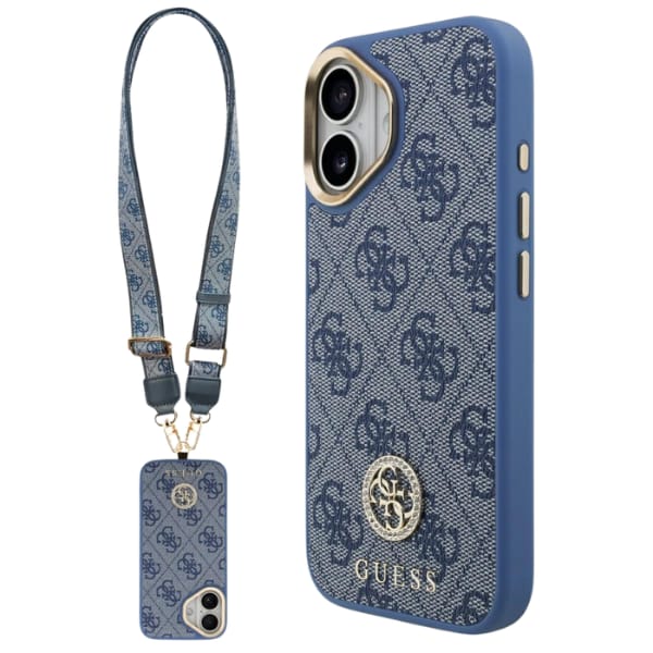 Etui Guess 4G Strass Logo & Big Strap    Metal Buttons MagSafe do iPhone 17 niebieski