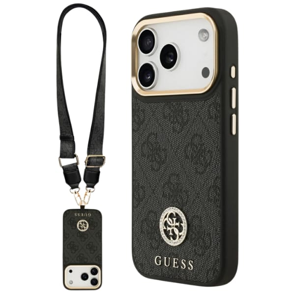 Etui Guess 4G Strass Logo & Big Strap    Metal Buttons MagSafe do iPhone 17 Pro czarny