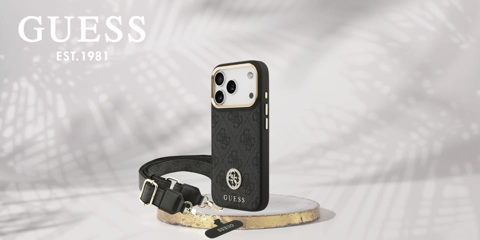 Etui Guess 4G Strass Logo & Big Strap    Metal Buttons MagSafe do iPhone 17 Pro czarny