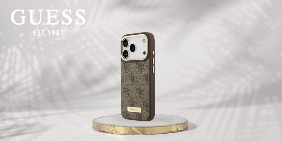 Etui Guess 4G Logo Plate MagSafe do iPhone 17 Pro brązowy
