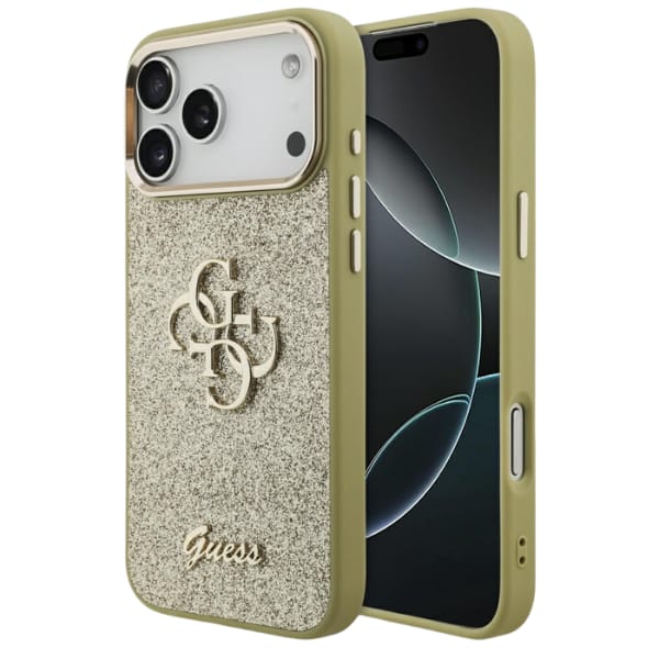 Etui Guess Fixed Glitter Big 4G Metal    Frame do iPhone 17 Pro Max złoty
