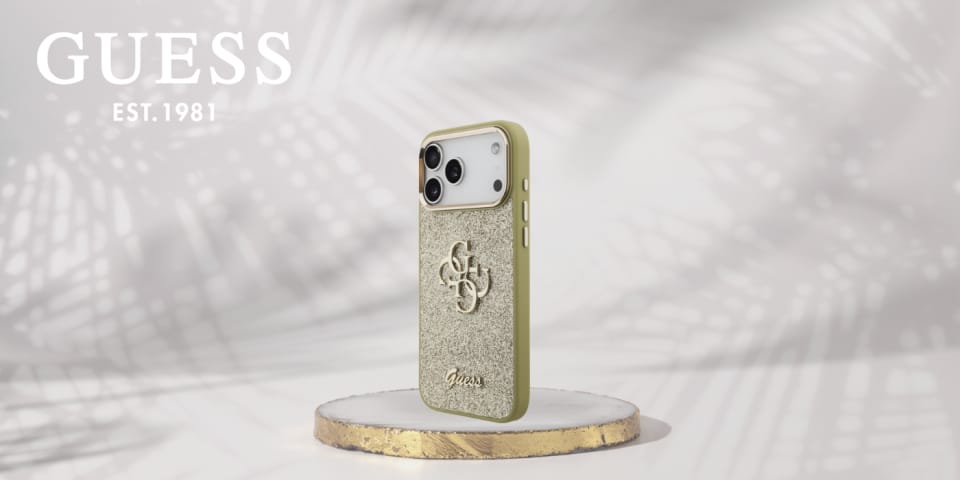 Etui Guess Fixed Glitter Big 4G Metal    Frame do iPhone 17 Pro Max złoty