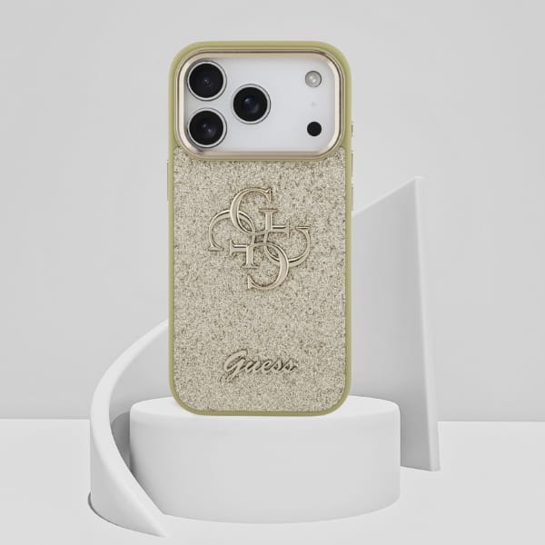 Etui Guess Fixed Glitter Big 4G Metal    Frame do iPhone 17 Pro złoty