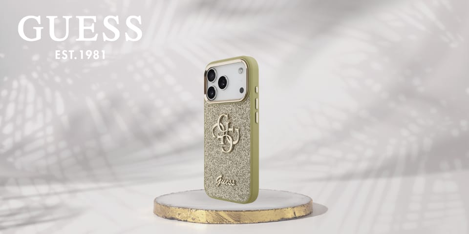 Etui Guess Fixed Glitter Big 4G Metal    Frame do iPhone 17 Pro złoty