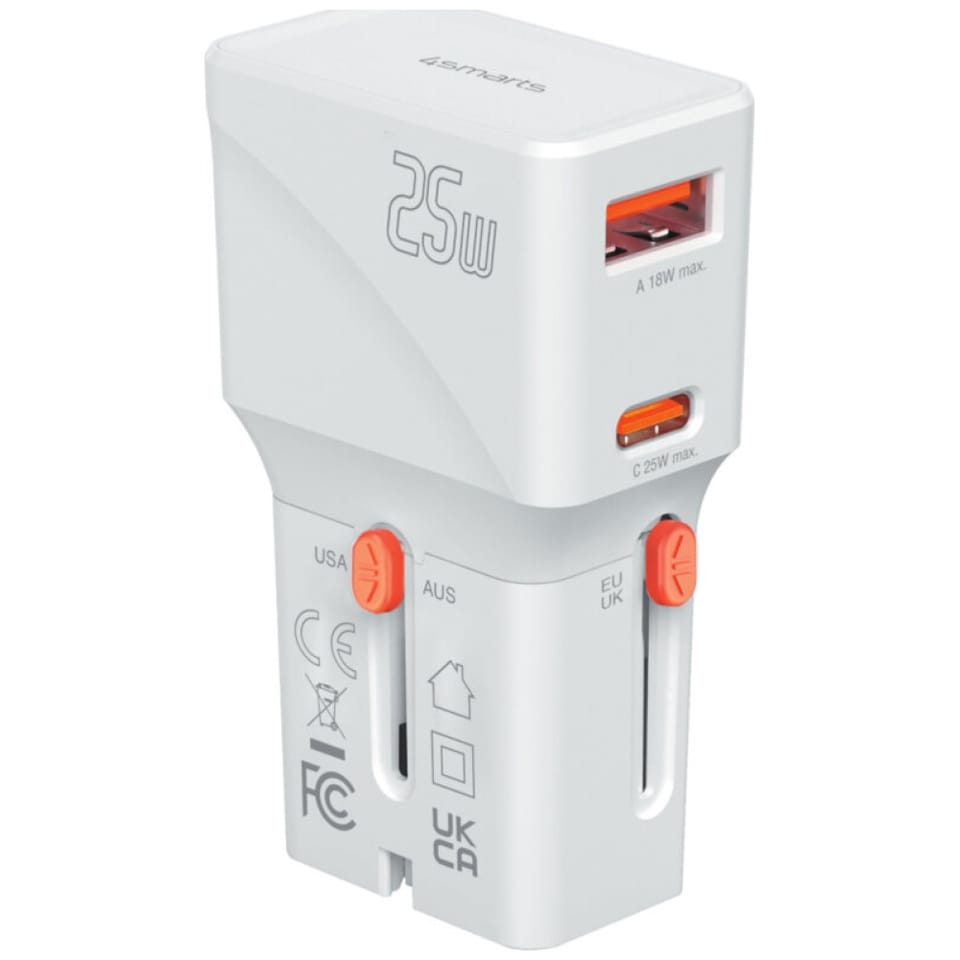 Ładowarka podróżna 4smarts World Travel  Adapter Nomad Pocket 25W USB-C/USB-A bialy