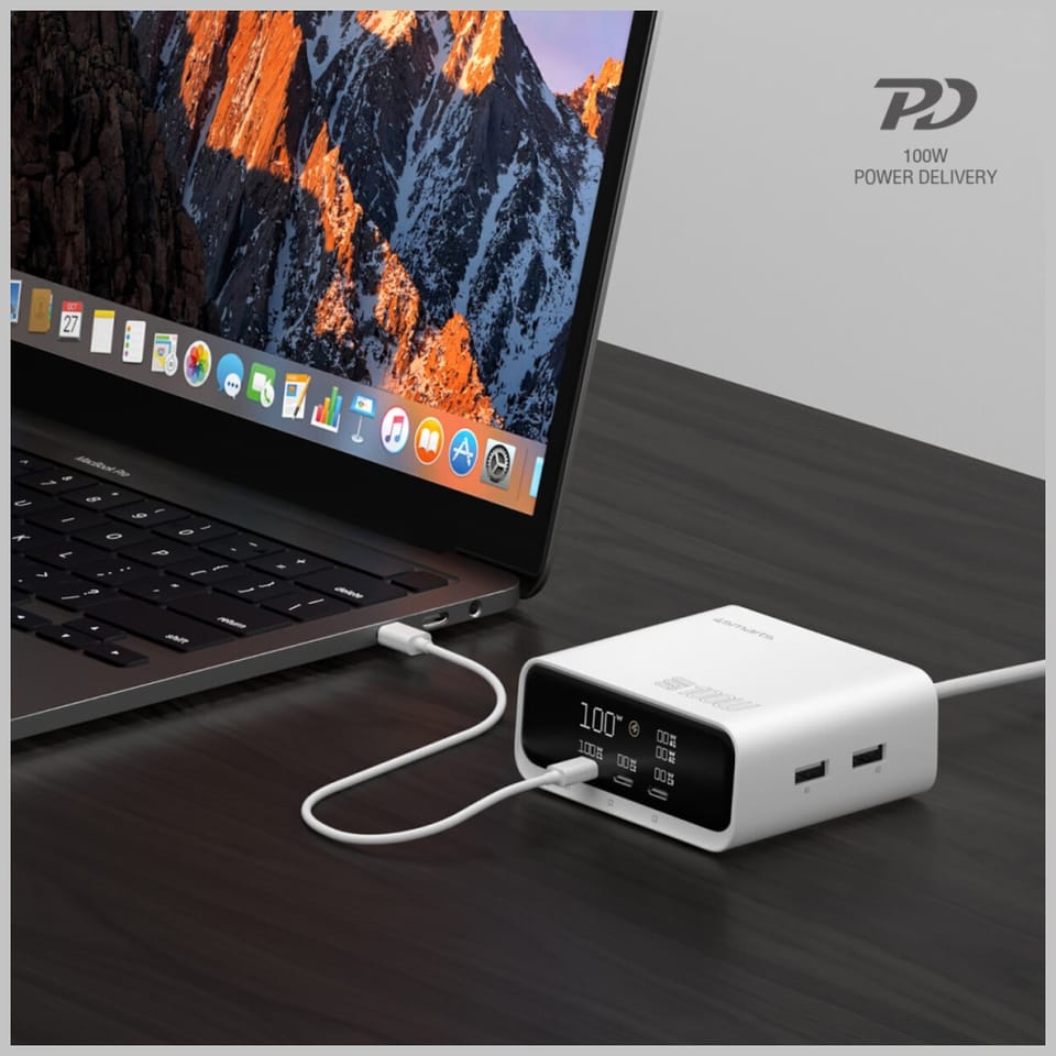 Stacja ładująca 4smarts Desk Charger GaN Screen 100W 3xUSB-C+2xUSB-A biały