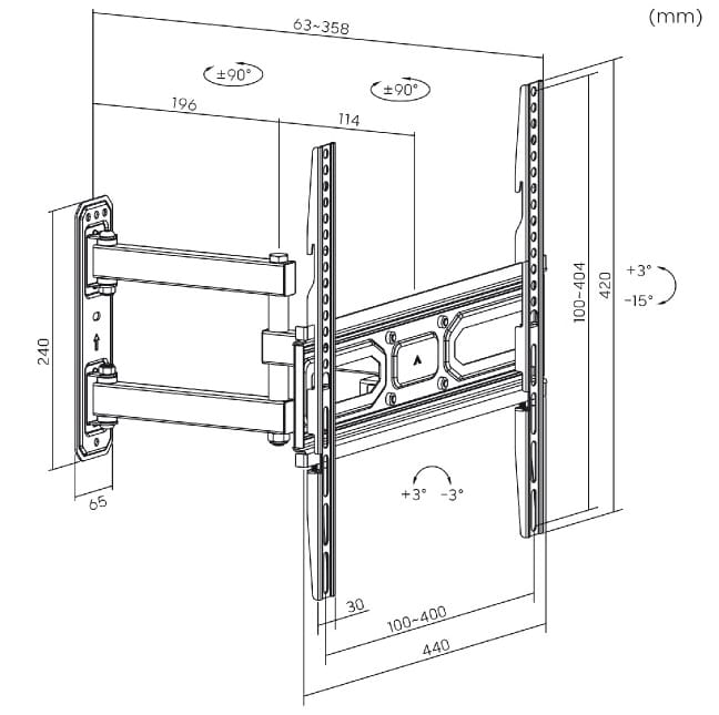 Uchwyt do telewizora 33-55", 35kg max vesa 400x400, pasuje do zakrzywionych