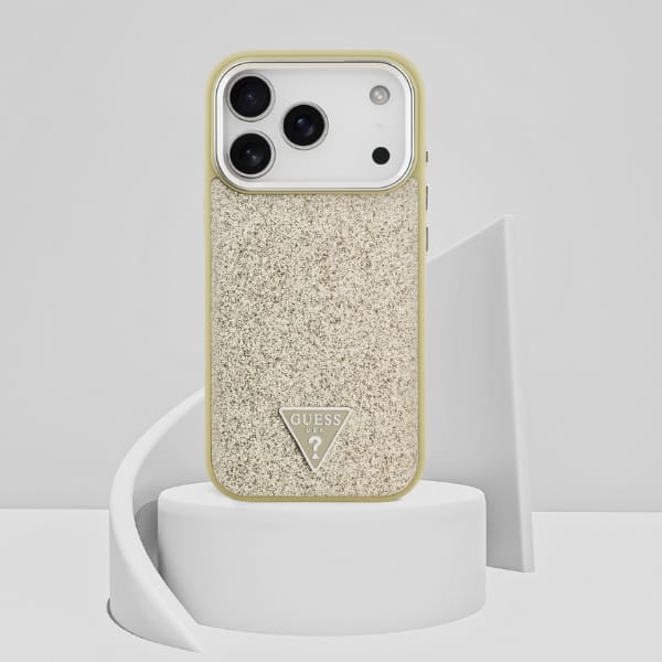 Etui Guess Glitter Triangle Logo MagSafedo iPhone 17 Pro złoty