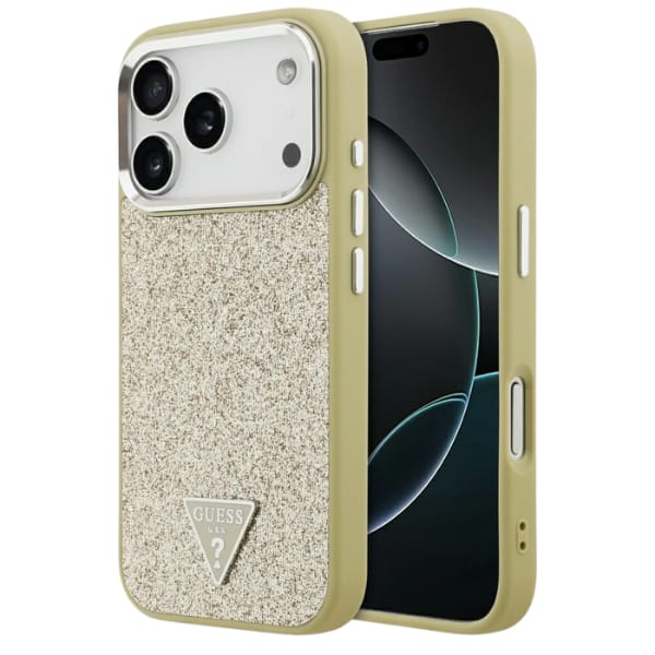 Etui Guess Glitter Triangle Logo MagSafedo iPhone 17 Pro złoty