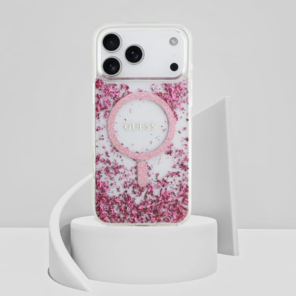 Etui Guess Resin Bottom Glitter MagSafe  do iPhone 17 Pro Max różowy