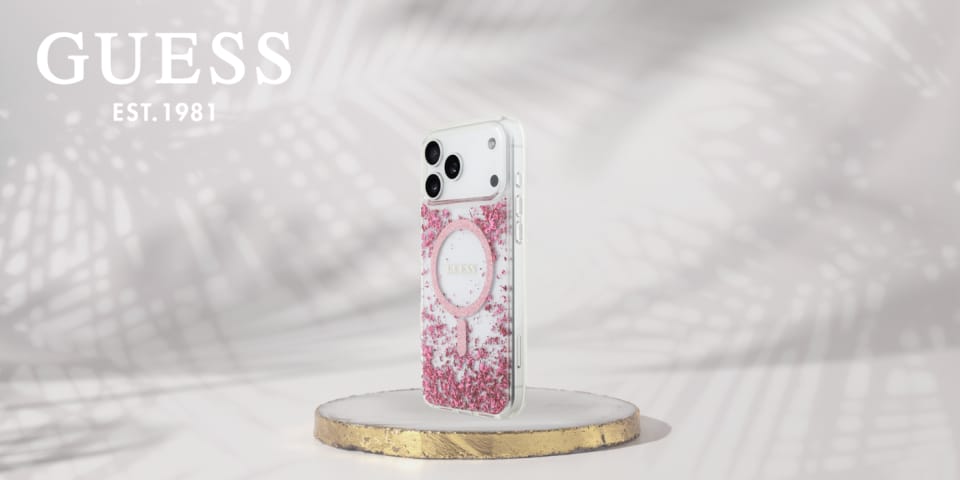 Etui Guess Resin Bottom Glitter MagSafe  do iPhone 17 Pro Max różowy