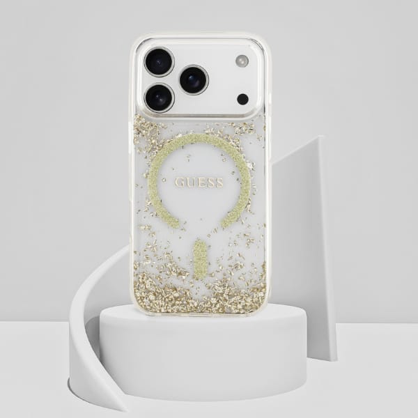 Etui Guess Resin Bottom Glitter MagSafe  do iPhone 17 Pro złoty