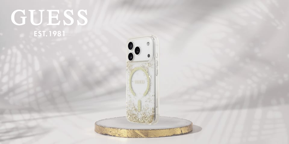 Etui Guess Resin Bottom Glitter MagSafe  do iPhone 17 Pro złoty