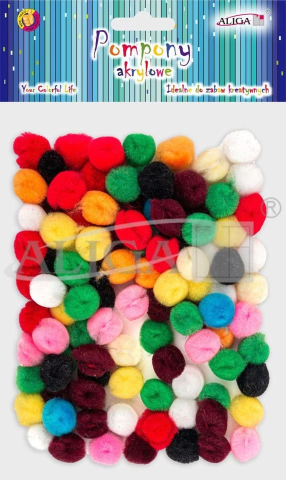 Pompony akrylowe mix kolorów 1,5cm (100) POM-9990 ALIGA