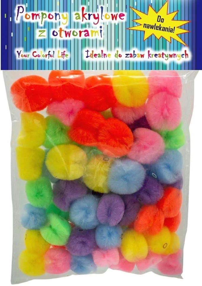 Pompony akrylowe z otworem w środku 60szt. PM-0010 ALIGA