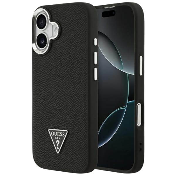 Etui Guess Grained Triangle Logo MagSafe do iPhone 17 czarny