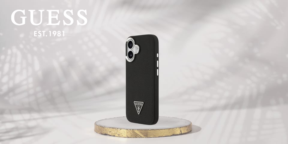 Etui Guess Grained Triangle Logo MagSafe do iPhone 17 czarny