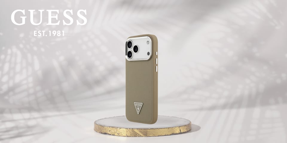 Etui Guess Grained Triangle Logo MagSafe do iPhone 17 Pro brązowy